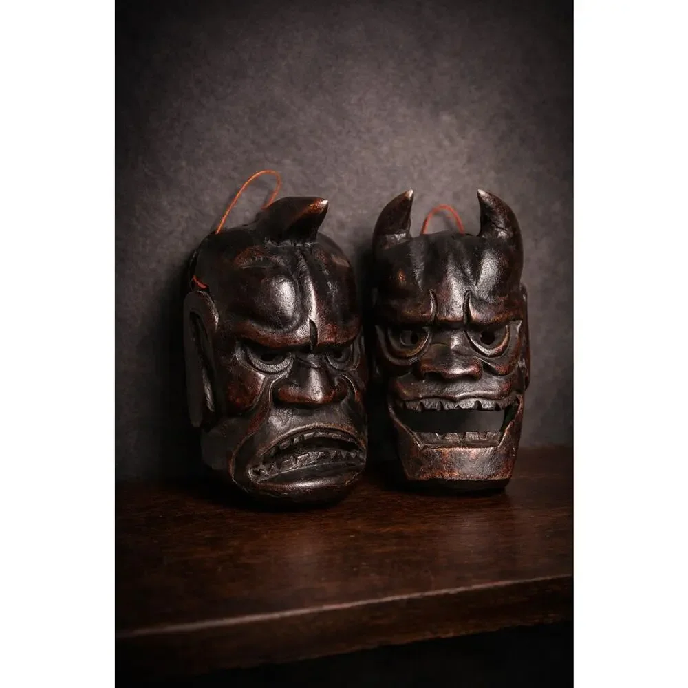 Vintage Japanese Hannya Oni Mask Wood Carved Noh Demon 6